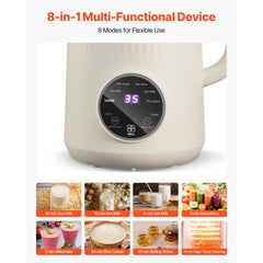 VEVOR 8-in-1 Nut Milk Maker, 34 oz Soy Milk Maker with 180W Blending, for Homemade Oat, Nut, Soy, Juice, Milkshake