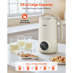 VEVOR 8-in-1 Nut Milk Maker, 34 oz Soy Milk Maker with 180W Blending, for Homemade Oat, Nut, Soy, Juice, Milkshake