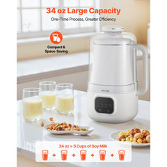 VEVOR 8-in-1 Nut Milk Maker, 34 oz Soy Milk Maker with 200W Blending, for Homemade Oat, Nut, Soy, Juice, Milkshake