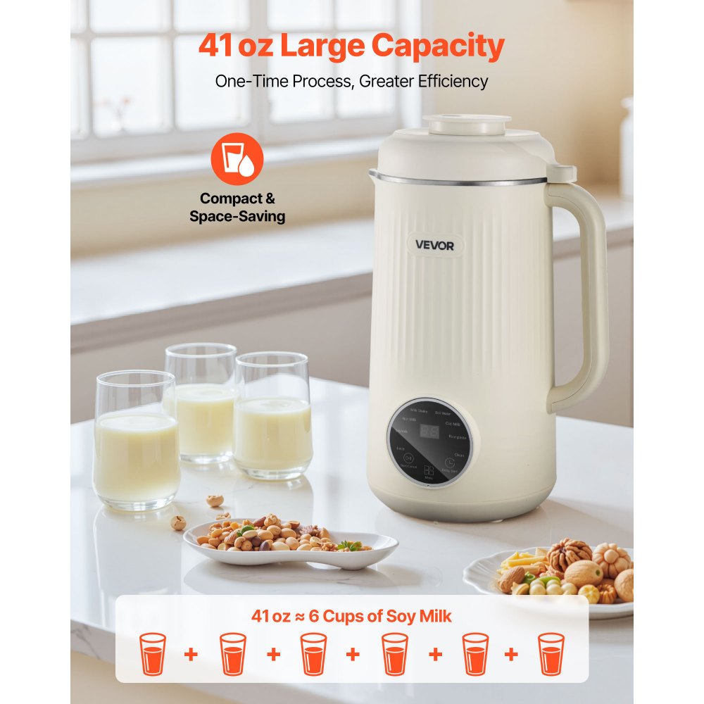 VEVOR 8-in-1 Nut Milk Maker, 41 oz Soy Milk Maker Machine with 10 Blades, for Homemade Oat, Nut, Soy, Juice, Milkshake