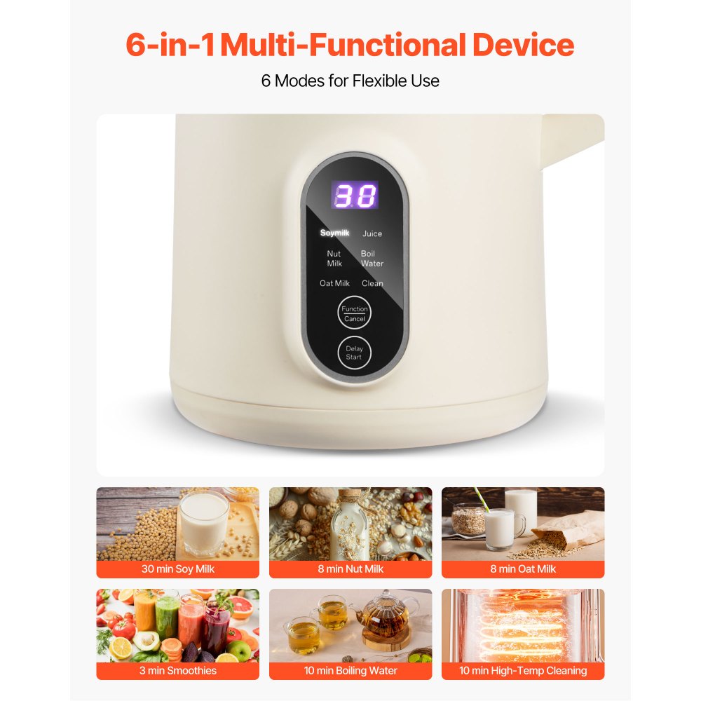 VEVOR 6-in-1 Nut Milk Maker, 20 oz Soy Milk Maker Machine with 6 Blades, for Homemade Oat, Nut, Soy, Juice, Plant-Based