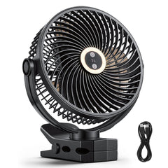 VEVOR Portable Clip Fan, Rechargeable Clip On Fan with Light, USB Port with 3 Speeds & Circulation Mode, Strong Airflow