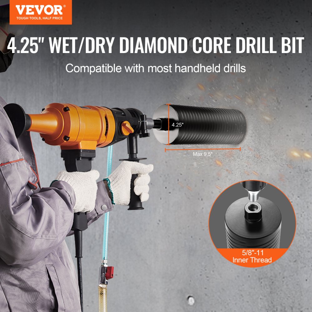 VEVOR Core Drill Bit, 4.25" Wet/Dry Diamond Core Drill Bits for Brick and Block, Concrete Core Drill Bit with Pilot Bit