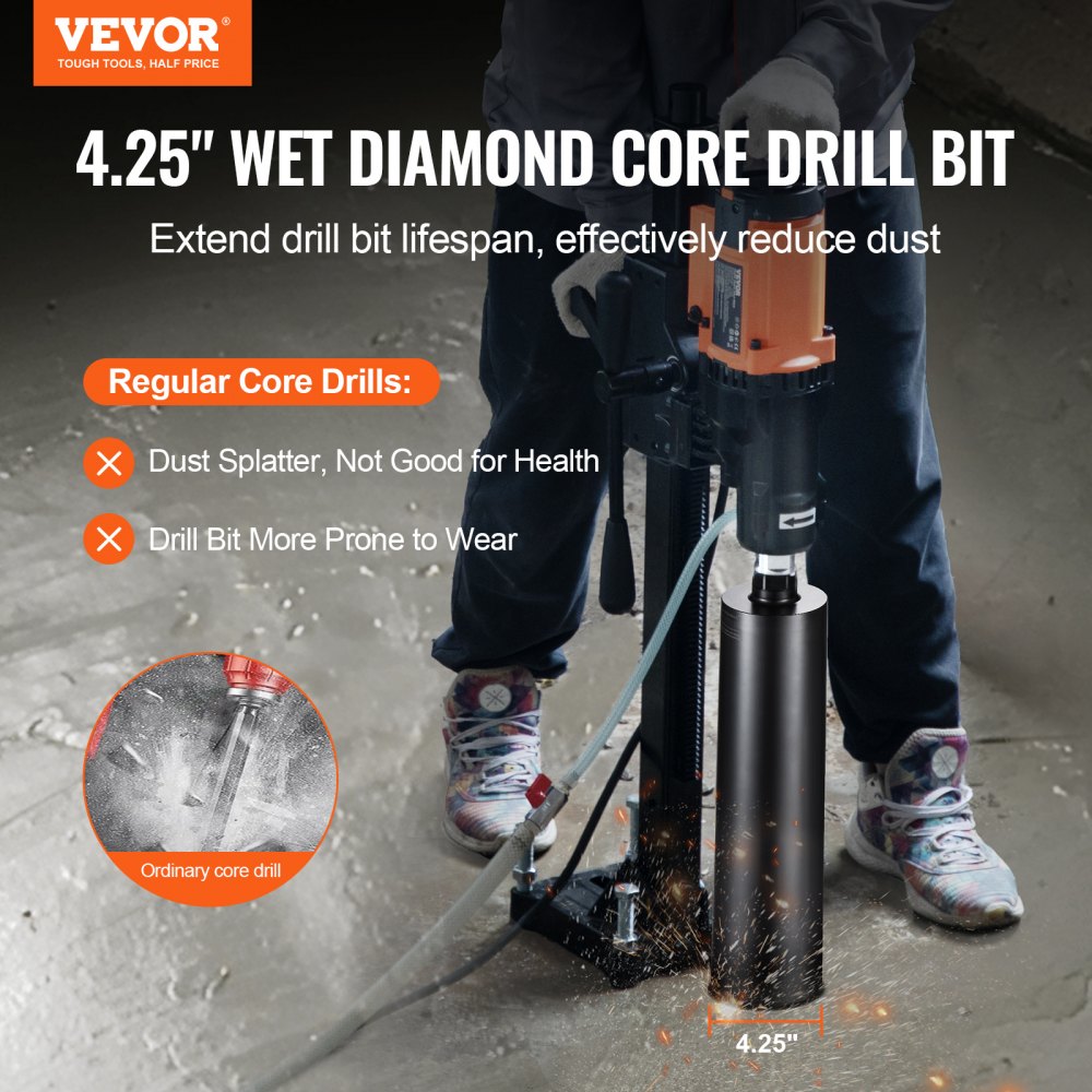 VEVOR Core Drill Bit, 4.25" Wet Diamond Core Drill Bits, 14" Drilling Depth Concrete Core Drill Bit with Saw Blade