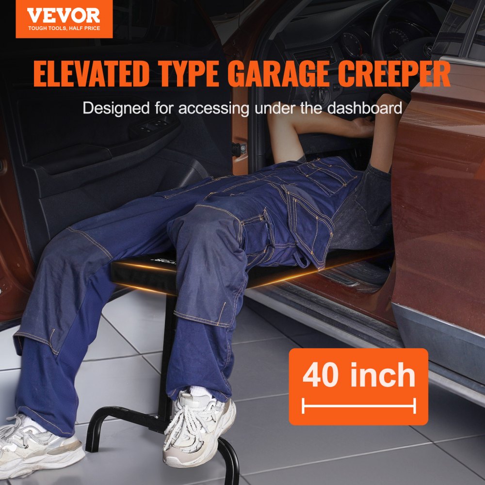 VEVOR Under Dash Creeper, 40 in, 330 lbs Load Capacity Rolling Mechanic Garage Creeper, 20.3-27.4 in Height Adjustable