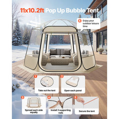 VEVOR Pop up Bubble Tent, 11 x 10.2 ft Waterproof & UV-Resistant, Clear Camping Tent Shelter, Outdoor Garden Dome Igloo