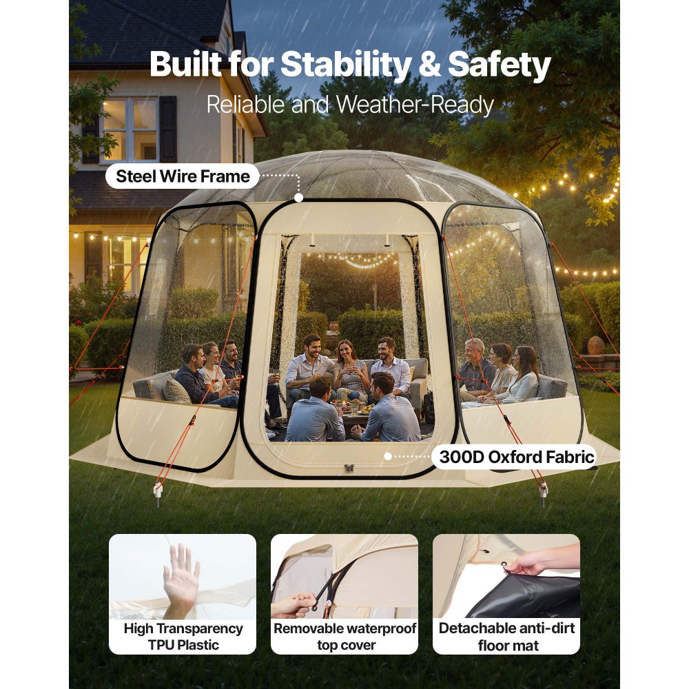 VEVOR Pop up Bubble Tent, 12 x 11.1 ft Waterproof & UV-Resistant, Clear Camping Tent Shelter, Outdoor Garden Dome Igloo