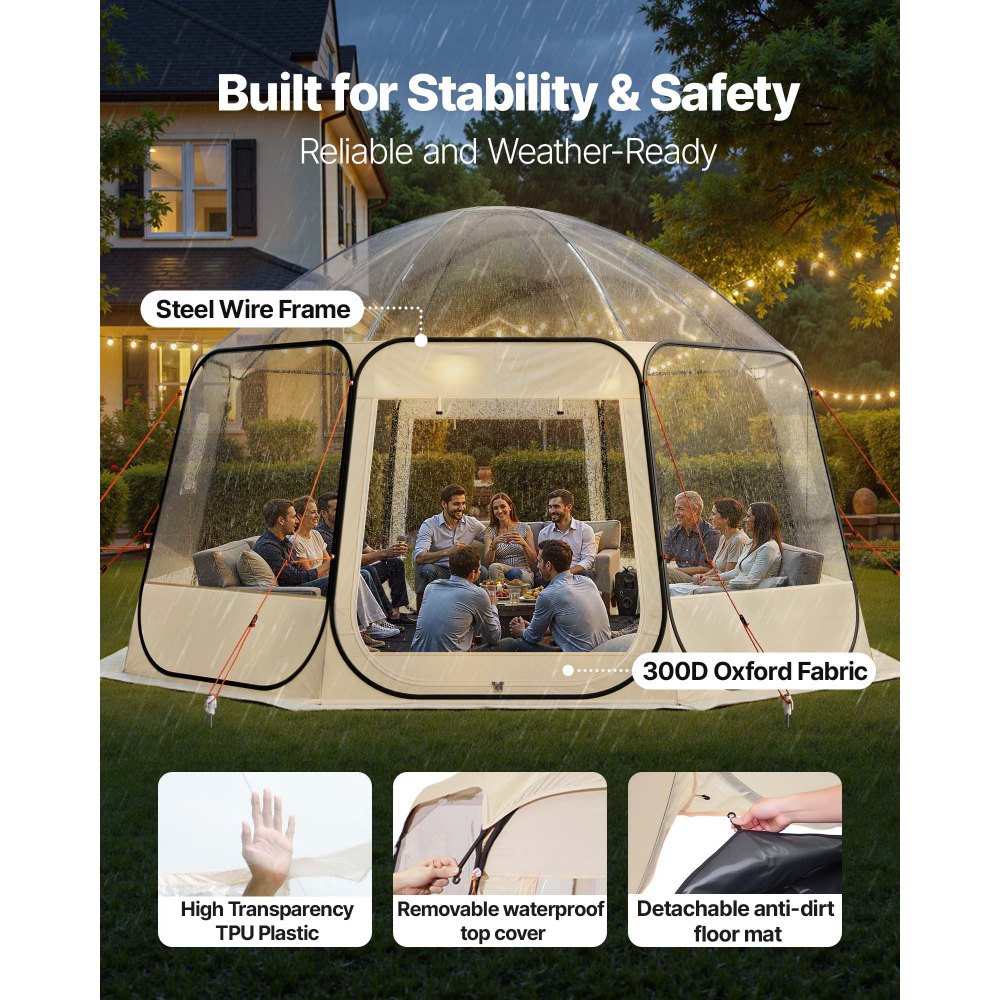 VEVOR Pop up Bubble Tent, 15 x 13.8 ft Waterproof & UV-Resistant, Clear Camping Tent Shelter, Outdoor Garden Dome Igloo