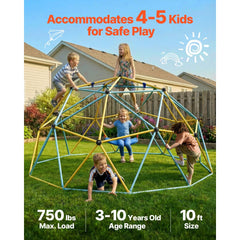 VEVOR Climbing Dome, for Kids 3 to 10 Years Old,10FT Geometric Dome Climber with Hammock and Swing, Jungle Gym Supports