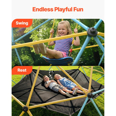 VEVOR Climbing Dome, for Kids 3 to 10 Years Old,10FT Geometric Dome Climber with Hammock and Swing, Jungle Gym Supports