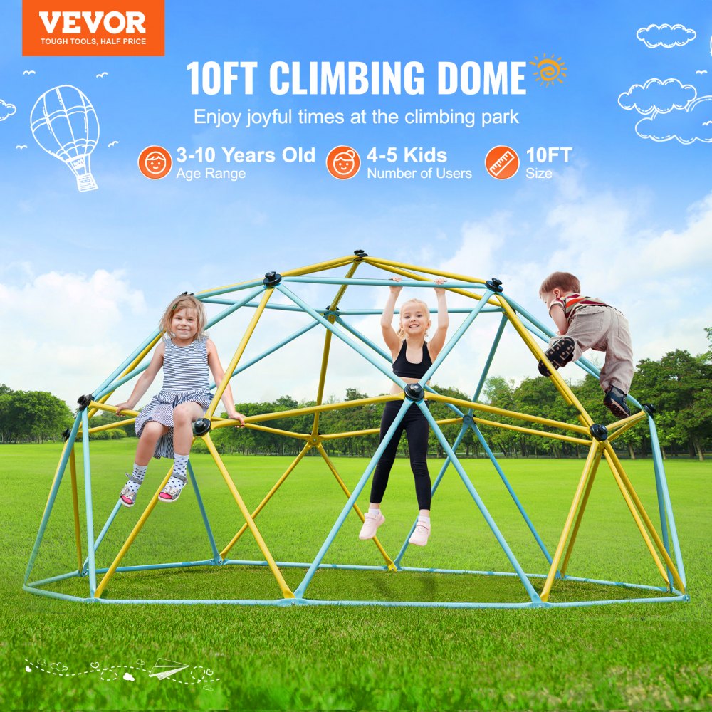 VEVOR Climbing Dome, Jungle Gym Supports 750LBS and Easy Assembly, 10FT Geometric Dome Climber Play Center for Kids 3