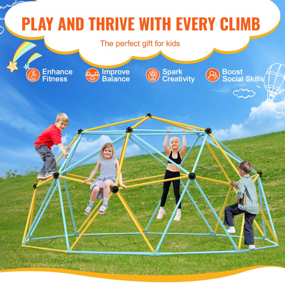 VEVOR Climbing Dome, Jungle Gym Supports 750LBS and Easy Assembly, 10FT Geometric Dome Climber Play Center for Kids 3