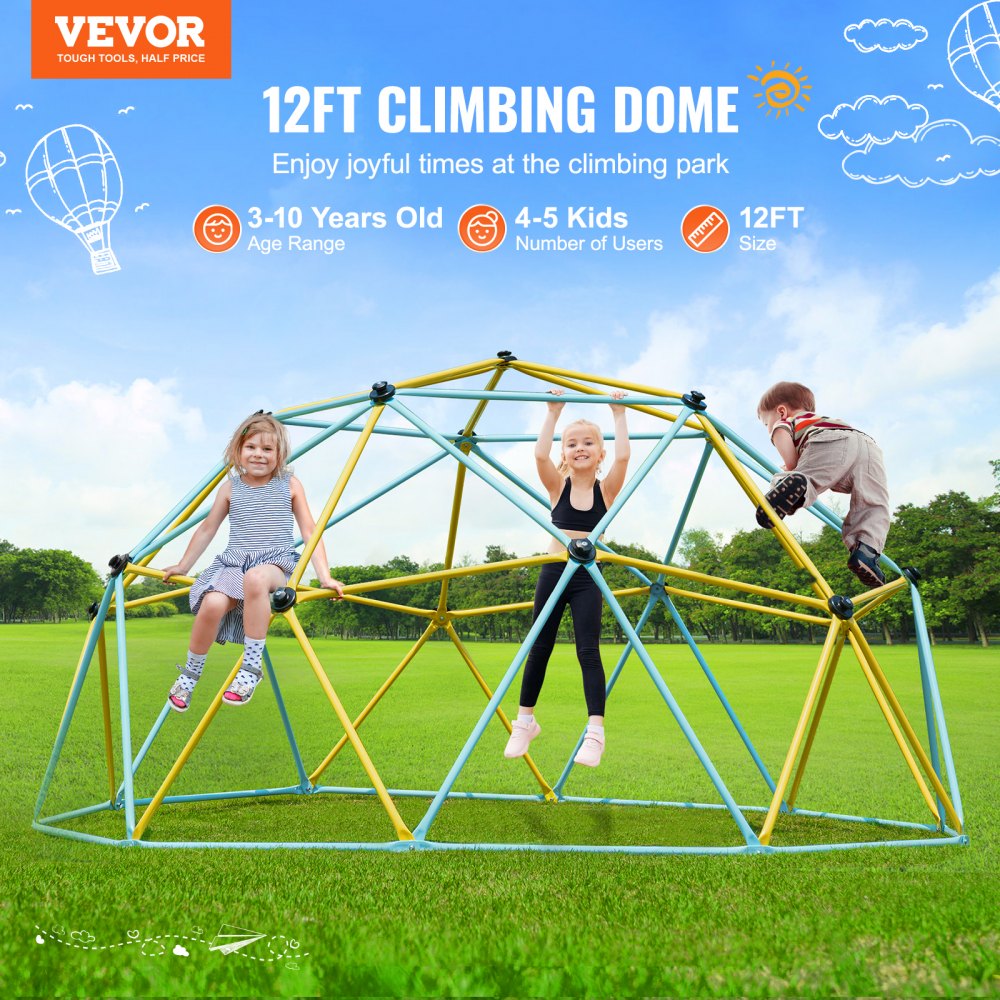 VEVOR Climbing Dome,Jungle Gym Supports 750LBS and Easy Assembly, 12FT Geometric Dome Climber Play Center for Kids 3 to