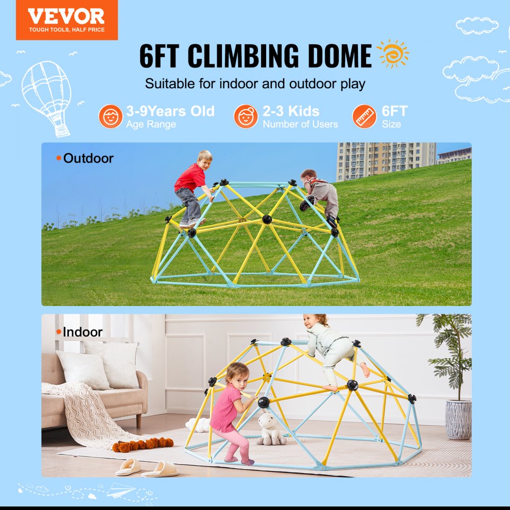 VEVOR Climbing Dome, Jungle Gym Supports 600LBS and Easy Assembly, 6FT Geometric Dome Climber Play Center for Kids 3 to