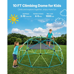 VEVOR Climbing Dome, 10FT Geometric Dome Climber with Swing & Hammock, 1000LBS Loading Kid's Jungle Gym Playground