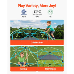 VEVOR Climbing Dome, 10FT Geometric Dome Climber with Swing & Hammock, 1000LBS Loading Kid's Jungle Gym Playground