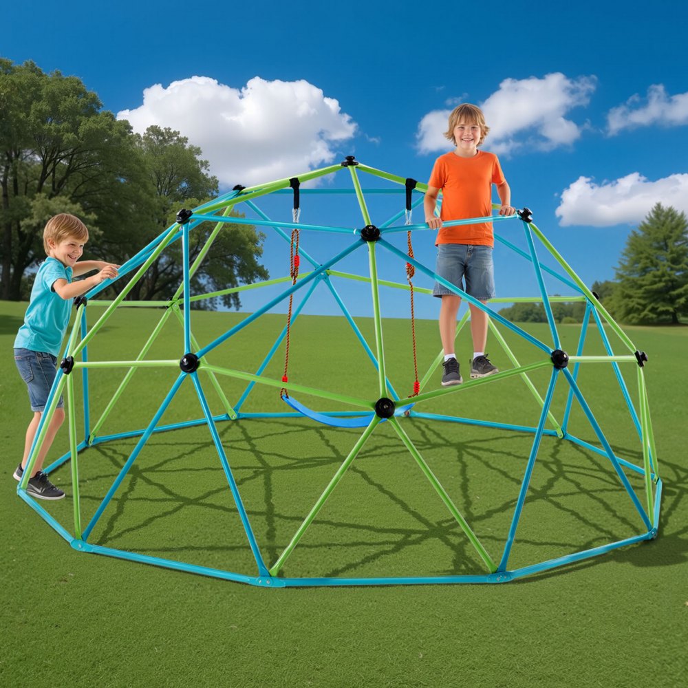 VEVOR Climbing Dome, 10FT Geometric Dome Climber with Swing & Hammock, 1000LBS Loading Kid's Jungle Gym Playground