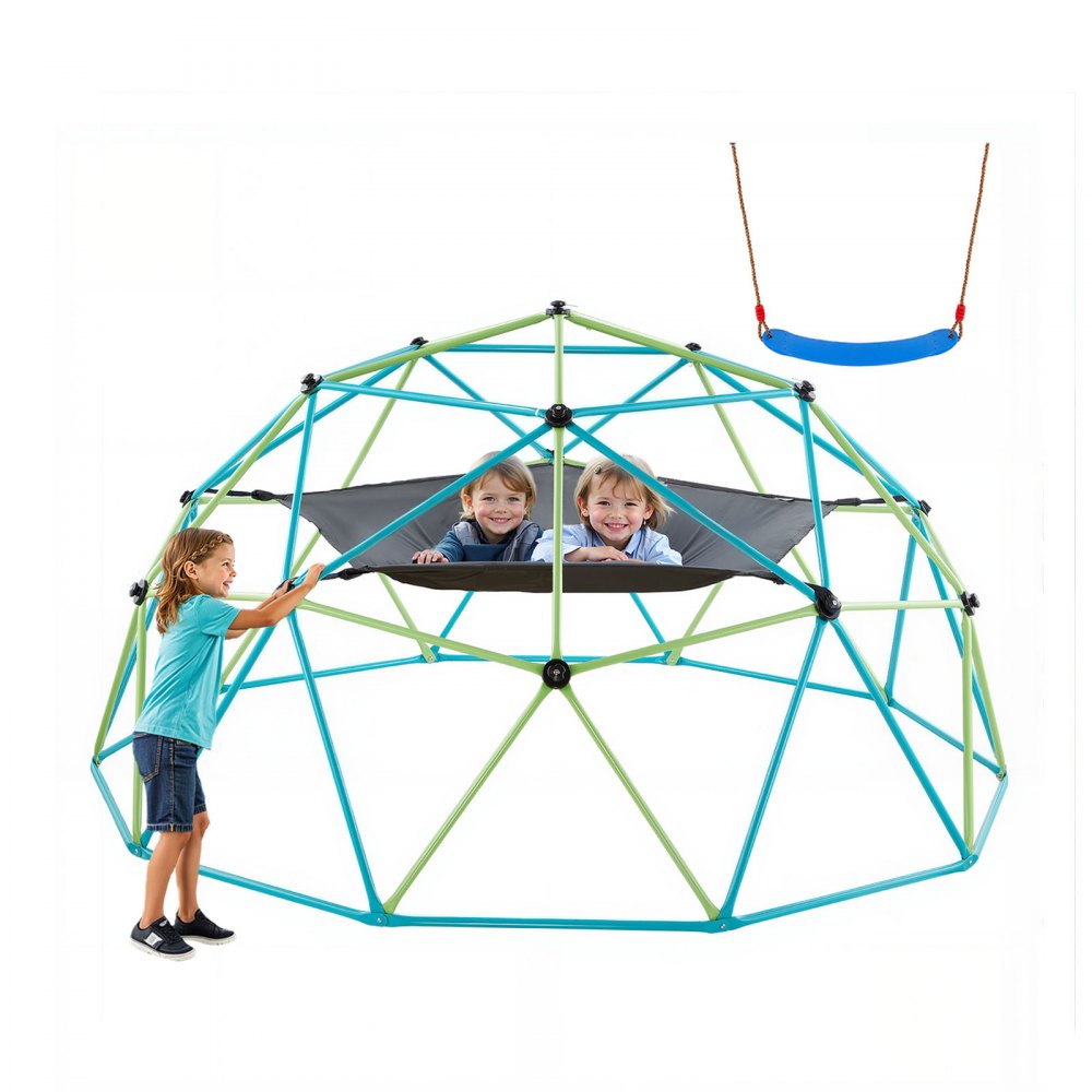 VEVOR Climbing Dome, 10FT Geometric Dome Climber with Swing & Hammock, 1000LBS Loading Kid's Jungle Gym Playground