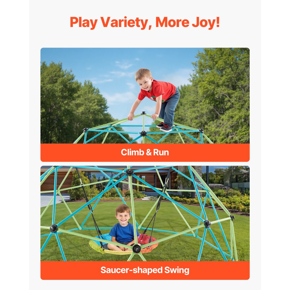 VEVOR Climbing Dome, 10FT Geometric Dome Climber with Saucer Swing, 1000LBS Loading Kid's Jungle Gym Playground
