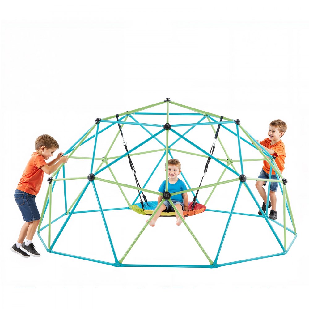 VEVOR Climbing Dome, 10FT Geometric Dome Climber with Saucer Swing, 1000LBS Loading Kid's Jungle Gym Playground
