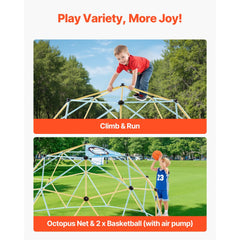 VEVOR Climbing Dome, 10FT Geometric Dome Climber, 1000LBS Loading Jungle Gym Playground with 2 Basketballs & Octopus