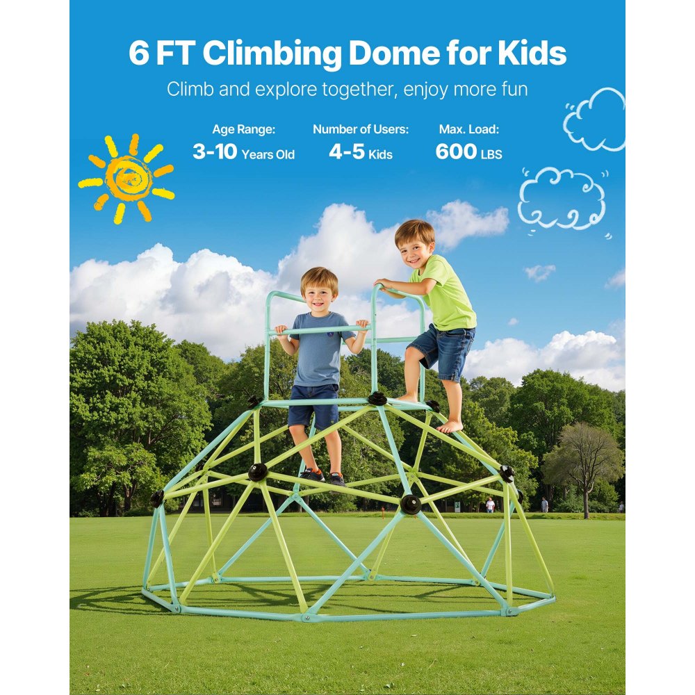 VEVOR Climbing Dome, 6FT Geometric Dome Climber for Kids, 600LBS Loading Indoor/Outdoor Jungle Gym Playground