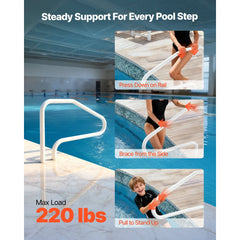 VEVOR Pool Rail, 48 x 32 inch Pool Handrail, 220 lbs Load Capacity Heavy Duty Stainless Steel Swimming Handrail