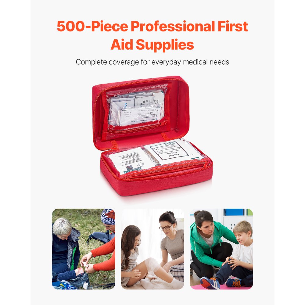 VEVOR First Aid Kit, 500 Pieces, 600D Nylon Large Survival First Aid Bag, Emergency Medical Supplies, for Home, Car