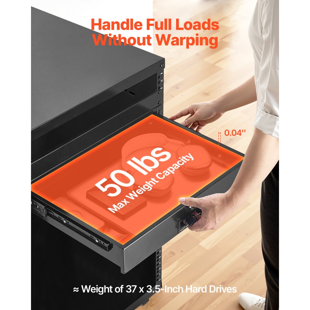 VEVOR 2U Rack Mount Drawer, 50 lbs Max Load-Bearing, Lockable Server Cabinet Case, Sliding Drawer with Lock and Cable