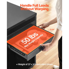 VEVOR 2U Rack Mount Drawer, 50 lbs Max Load-Bearing, Lockable Server Cabinet Case, Sliding Drawer with Lock and Cable