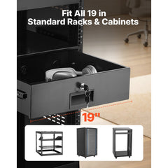 VEVOR 3U Rack Mount Drawer, 50 lbs Max Load-Bearing, Lockable Server Cabinet Case, Sliding Drawer with Lock and Cable