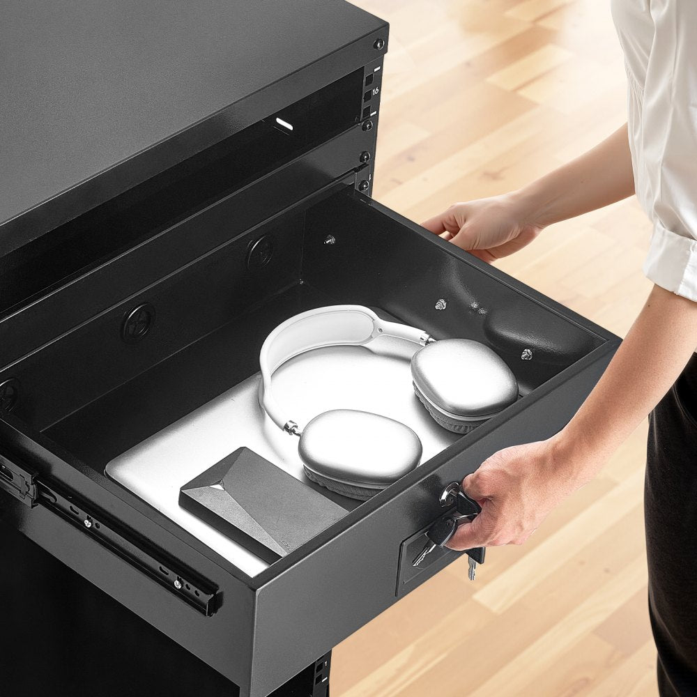 VEVOR 3U Rack Mount Drawer, 50 lbs Max Load-Bearing, Lockable Server Cabinet Case, Sliding Drawer with Lock and Cable