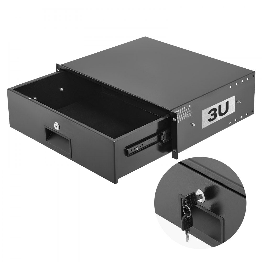 VEVOR 3U Rack Mount Drawer, 50 lbs Max Load-Bearing, Lockable Server Cabinet Case, Sliding Drawer with Lock and Cable