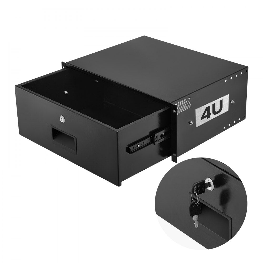 VEVOR 4U Rack Mount Drawer, 50 lbs Max Load-Bearing, Lockable Server Cabinet Case, Sliding Drawer with Lock and Cable