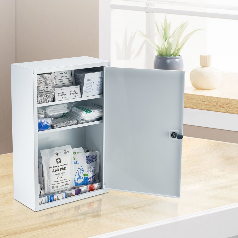 VEVOR 3-Shelf First Aid Cabinet, 1000 Pieces, Large Capacity First Aid Kit, Wall Mounted Medicine Cabinet, OSHA & ANSI