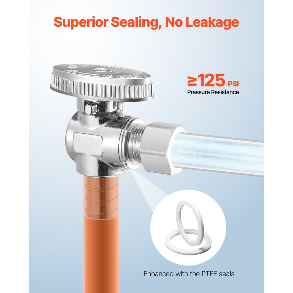 VEVOR 10 Pack Angle Stop Valve, Water Shut Off Valve 1/2" PEX x 3/8" OD Compression, 1/4 Turn Chrome Plated Brass