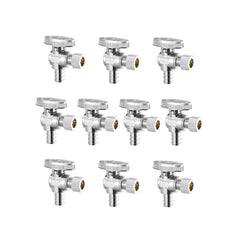 VEVOR 10 Pack Angle Stop Valve, Water Shut Off Valve 1/2" PEX x 3/8" OD Compression, 1/4 Turn Chrome Plated Brass