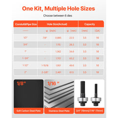 VEVOR Knockout Punch Set, 1/2 to 2 inch SLUG-Buster Ratchet Knockout Set, Ratchet Wrench Knockouts Punch Sets for