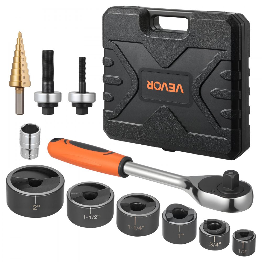 VEVOR Knockout Punch Set, 1/2 to 2 inch SLUG-Buster Ratchet Knockout Set, Ratchet Wrench Knockouts Punch Sets for