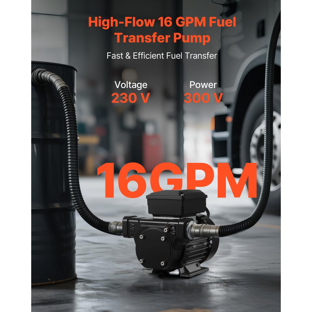 VEVOR Oil Transfer Pump 110V, 16 GPM 60 L/min, AC Electric Fuel Transfer Pump for Diesel Kerosene Biodiesel, 8 ft/2.4 m