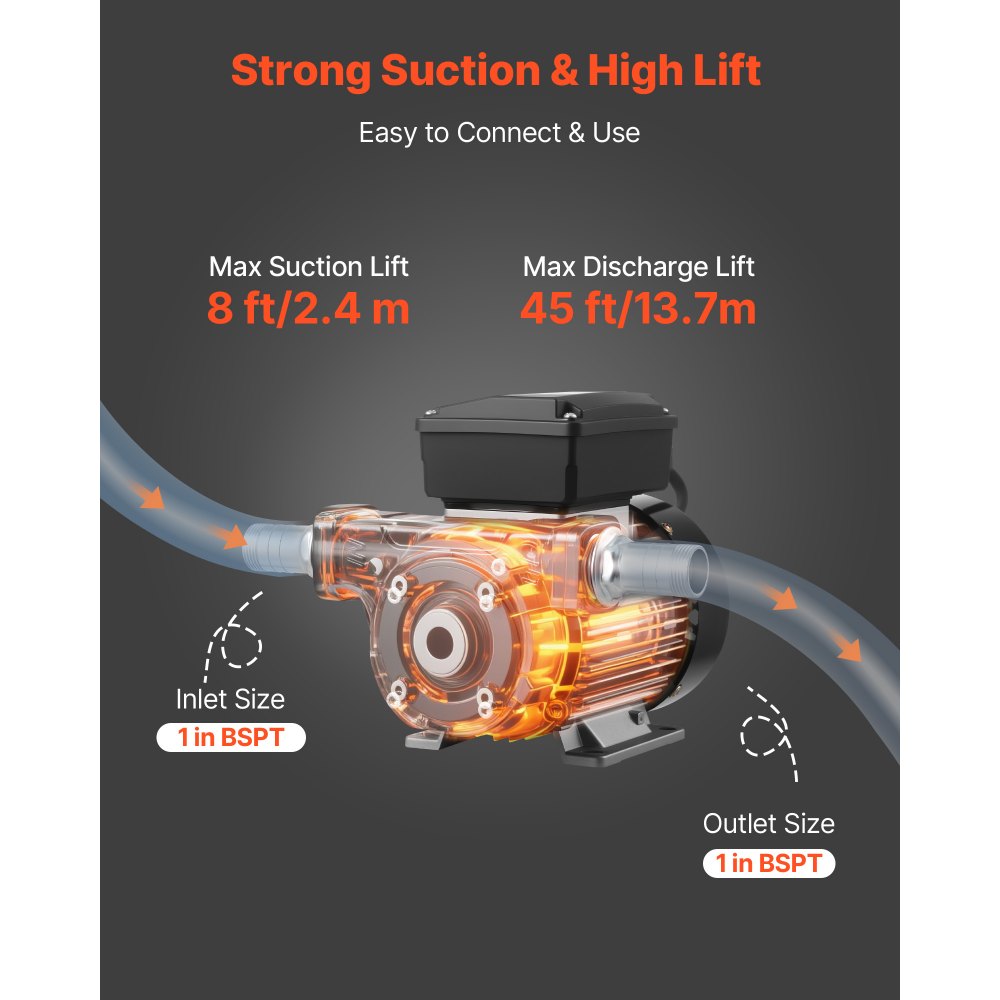 VEVOR Oil Transfer Pump 110V, 16 GPM 60 L/min, AC Electric Fuel Transfer Pump for Diesel Kerosene Biodiesel, 8 ft/2.4 m