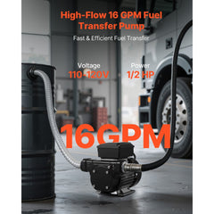 VEVOR Fuel Transfer Pump 110V, 16 GPM 60 L/min, AC Electric Oil Transfer Pump for Diesel Kerosene Biodiesel, with Auto