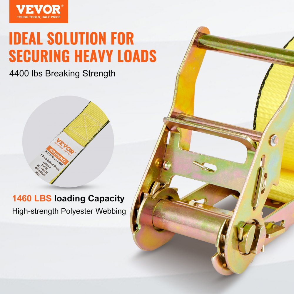 VEVOR Ratchet Tie Down Straps (8PS), 4400 lb Break Strength, E-Track Endless Ratchet with 8 Premium 2" x 15' Rachet Tie