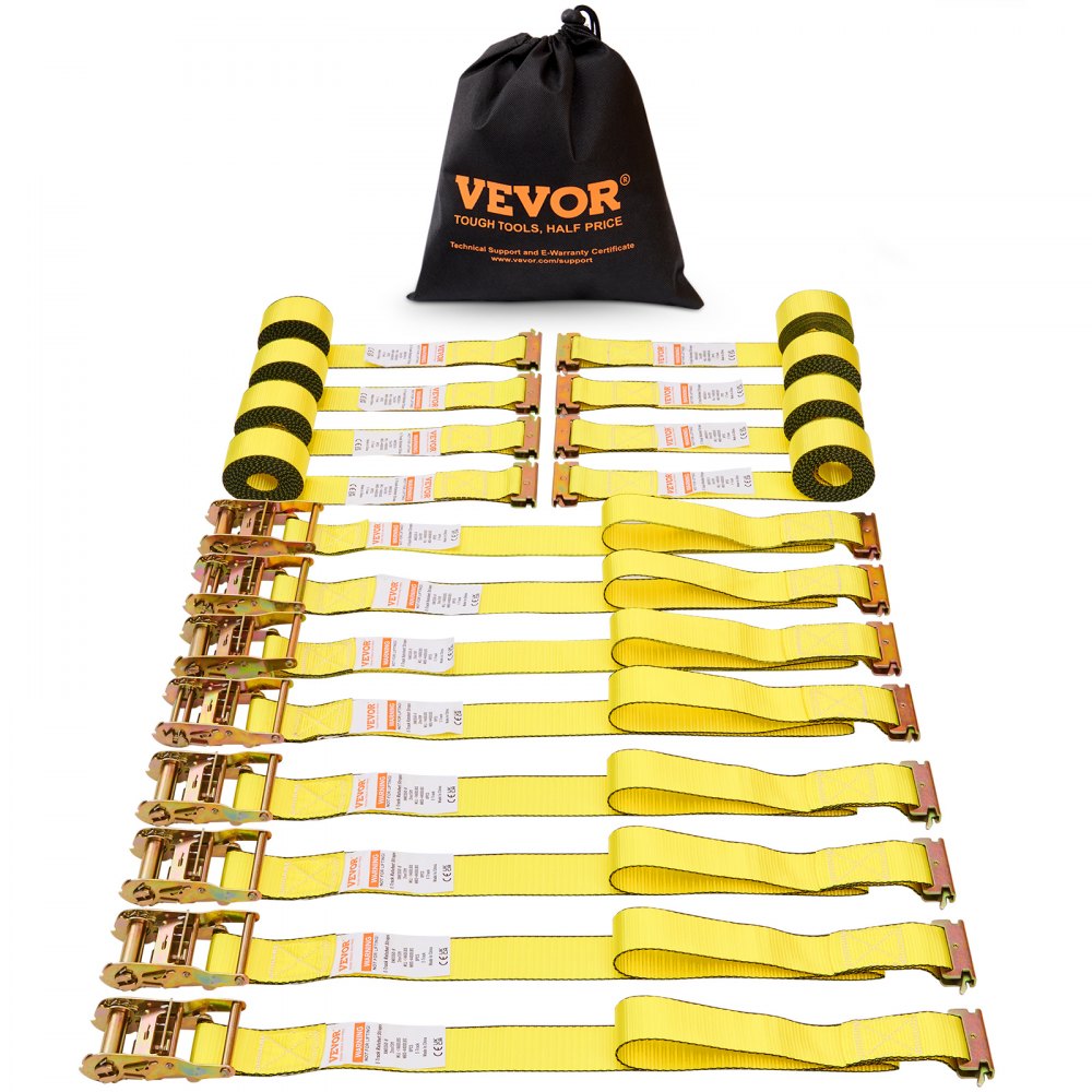VEVOR Ratchet Tie Down Straps (8PS), 4400 lb Break Strength, E-Track Endless Ratchet with 8 Premium 2" x 15' Rachet Tie