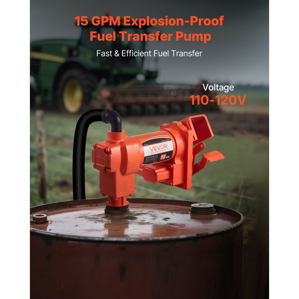 VEVOR Fuel Transfer Pump 110V, 15 GPM 57 L/min, AC Electric Oil Transfer Pump, 8 ft/2.4 m Max Suction Lift, 37 ft/11.28