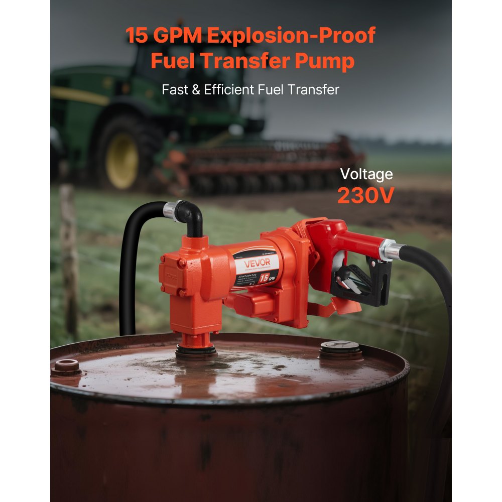 VEVOR Fuel Transfer Pump 110V, 15 GPM 57 L/min, AC Electric Oil Transfer Pump, with Auto Shut-Off Fuel Nozzle &