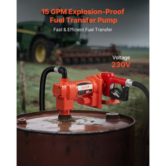 VEVOR Fuel Transfer Pump 110V, 15 GPM 57 L/min, AC Electric Oil Transfer Pump, with Auto Shut-Off Fuel Nozzle &