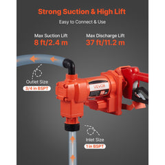 VEVOR Fuel Transfer Pump 110V, 15 GPM 57 L/min, AC Electric Oil Transfer Pump, with Auto Shut-Off Fuel Nozzle &