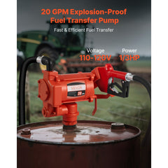 VEVOR Fuel Transfer Pump 110V, 20 GPM 76 L/min, AC Electric Oil Transfer Pump, with Auto Shut-Off Fuel Nozzle &