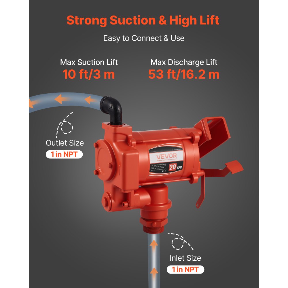 VEVOR Fuel Transfer Pump 110V, 20 GPM 76 L/min, AC Electric Oil Transfer Pump, with Auto Shut-Off Fuel Nozzle &